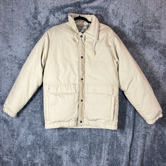 Adventure Gear Down Jacket Mens Medium Beige Goose Filling Outdoors Pockets - Picture 1 of 9